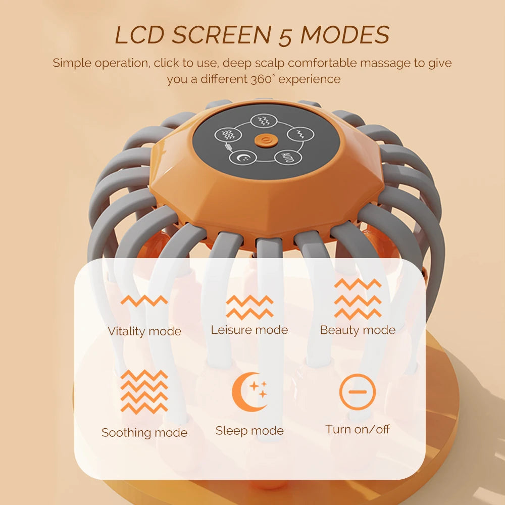 24 Heads Octopus Claw Head Massager Electric Scalp Massager 24 Point Vibration Massage Scratcher Bluetooth Music Relaxation