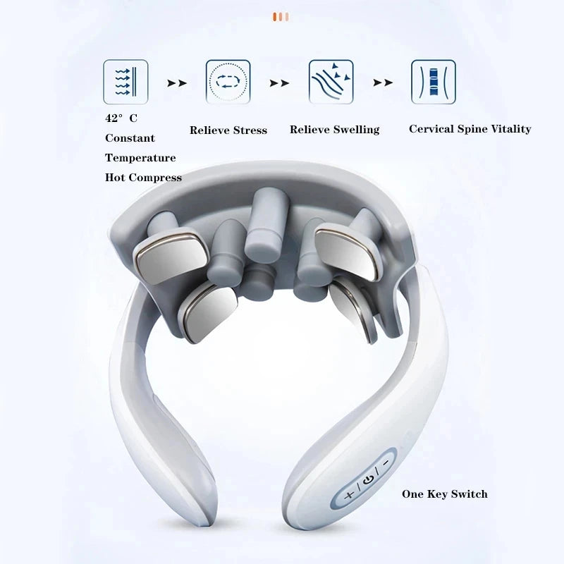 Vibration Neck Masssger Rechargeable Low Frequency Pulse Cervical Massager Smart Electric Neck Massager Hot Compress Massage