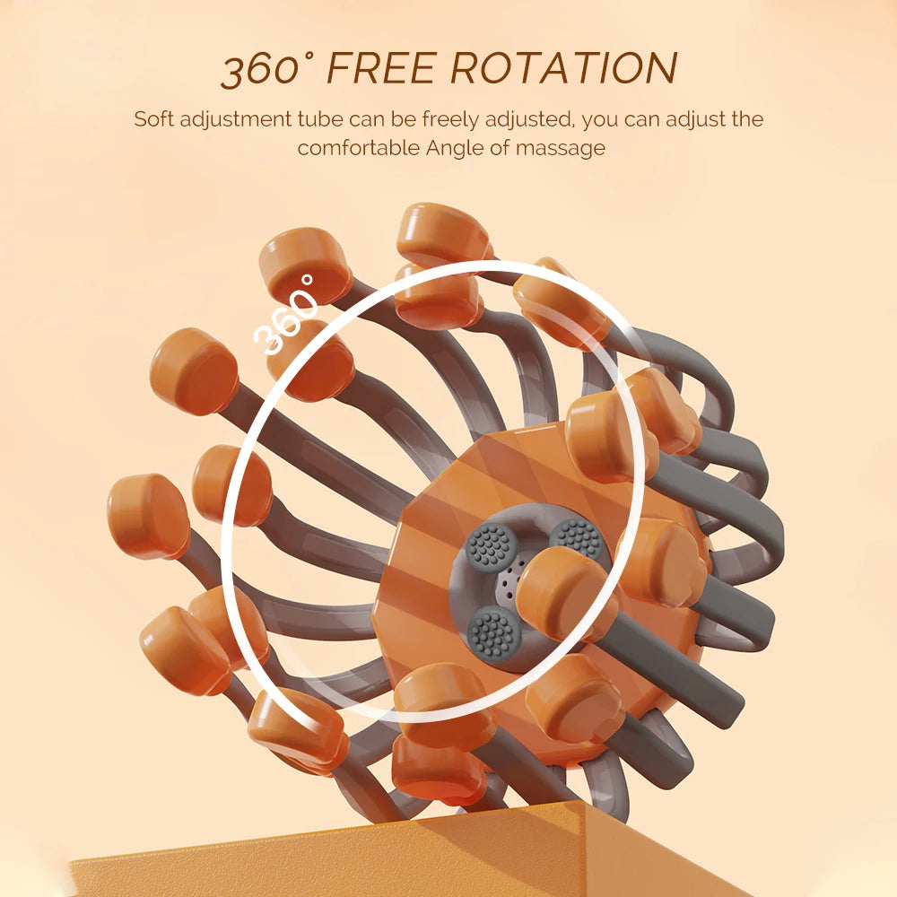 24 Heads Octopus Claw Head Massager Electric Scalp Massager 24 Point Vibration Massage Scratcher Bluetooth Music Relaxation